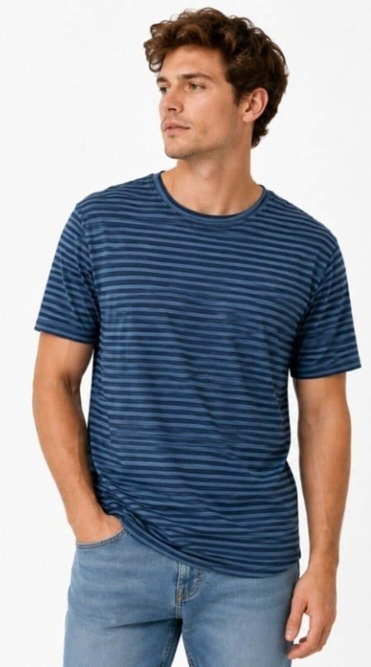 Goodlife Riverside Blue Striped Drop Cut T-Shirt Tee Small NWT New Excellent T30